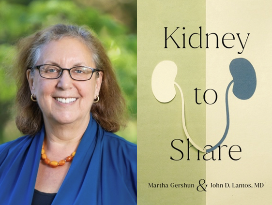 Martha Gershun with her book cover Kidney to Share